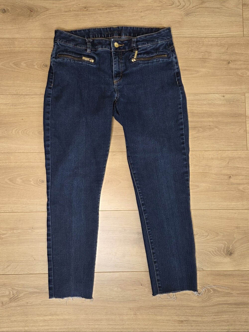Michael Kors Dark Wash Zip Pocket Jeans Raw Hem Cropped Ankle Jeans Size 6
